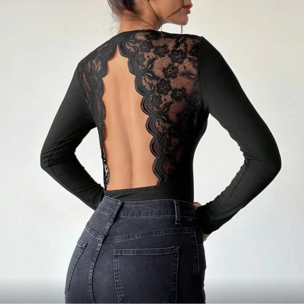 Black Lace Backless Top